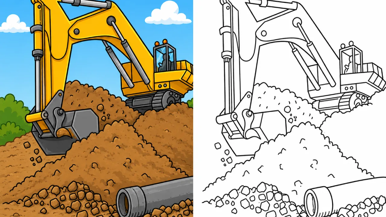 Bagger gräbt einen Graben für eine Rohrleitung