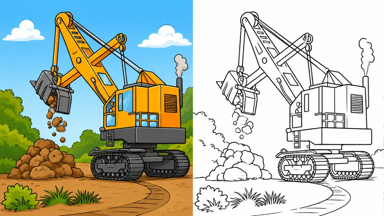 Bagger kippt Steine auf den Boden