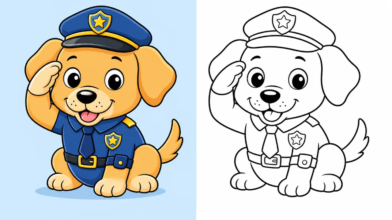 Hund als Polizist, der grüßt