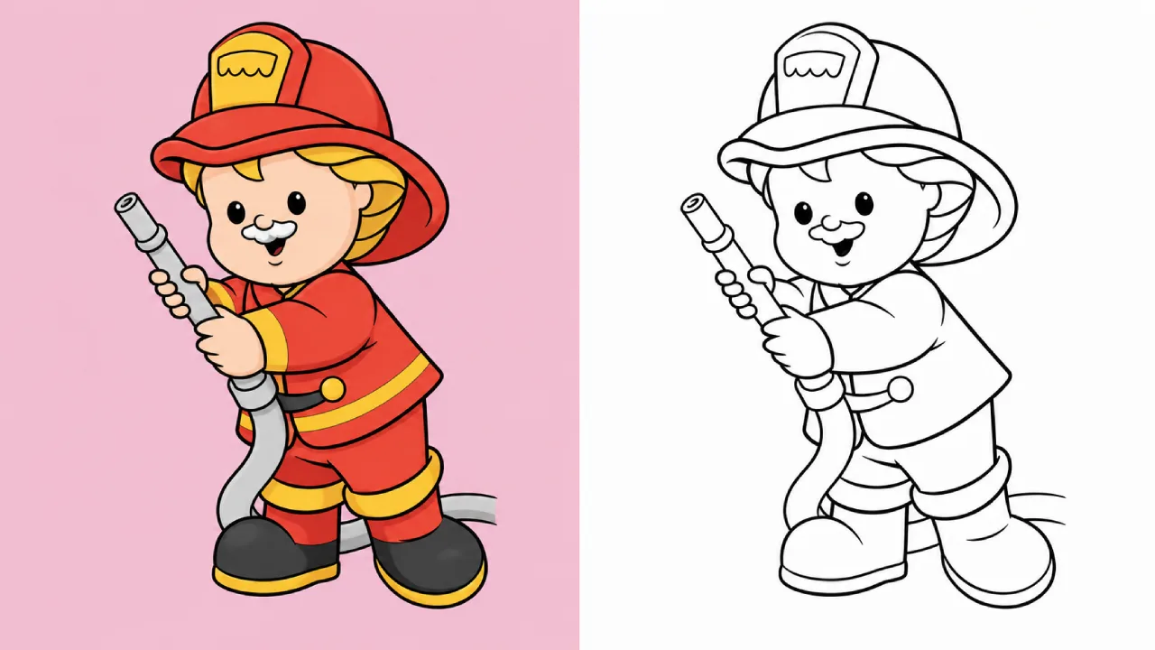 Feuerwehrmann zeigt, wie man einen Schlauch hält