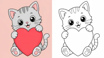 Kleine Katze umarmt ein Herz
